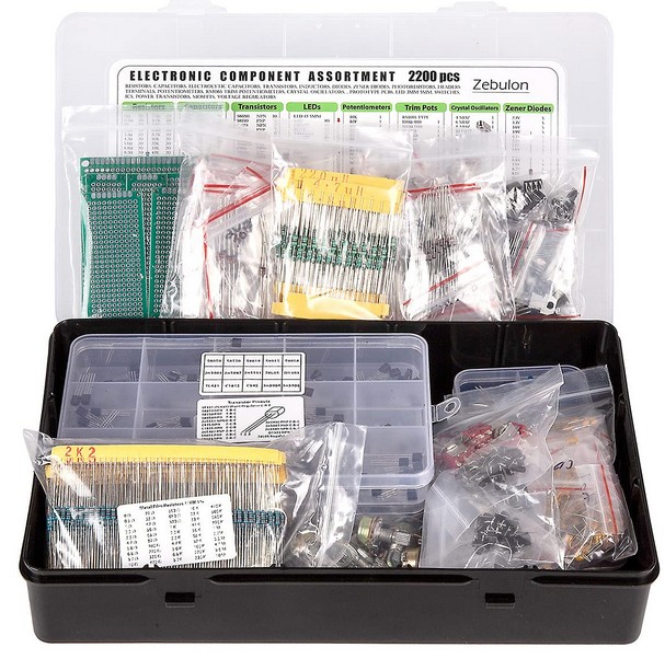 2200 pièces, Kit d'assortiment de composants électroniques : condensateurs, résistances, transistors, inductances, diodes, potentiomètre, circuits intégrés, LED et circuits imprimés. – Image 3