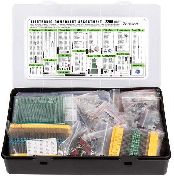 2200 pièces, Kit d'assortiment de composants électroniques : condensateurs, résistances, transistors, inductances, diodes, potentiomètre, circuits intégrés, LED et circuits imprimés. – Image 5