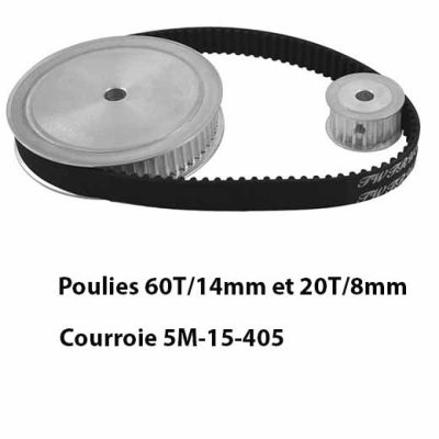 HTD5M système de réduction de synchronisation 3:1 Poulies 60T/14mm et 20T/8mm courroie 5M-15-405