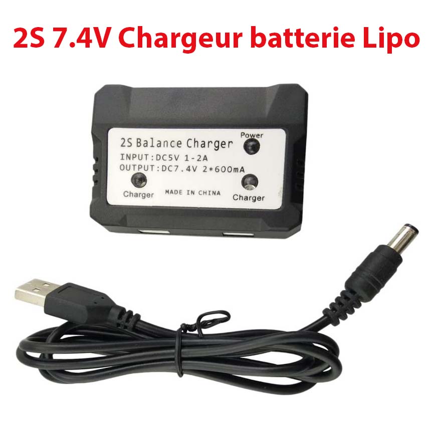 Chargeur USB pour les accus Lion ou Lipo de 7,4V (2S)