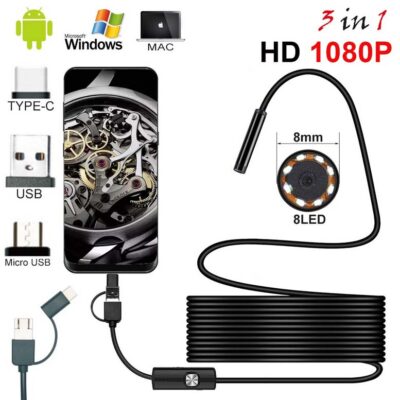 8.0mm Endoscope caméra 1080P HD USB  avec 8 LED câble 1M étanche Endoscope d’inspection pour Android PC