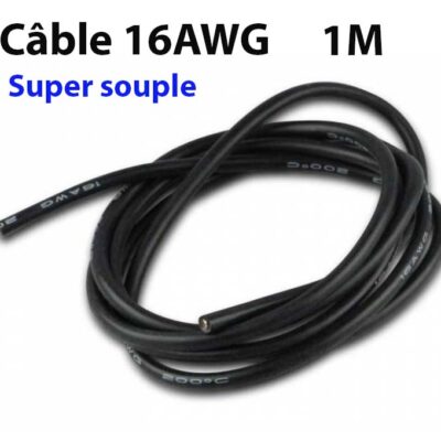 Câble 16AWG Noir (1.32mm²) silicone extra souple – 1m