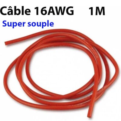 Câble 16AWG Rouge (1.32mm²) silicone extra souple – 1m