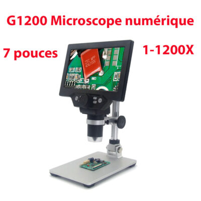 G1200 Microscope numérique 12MP Grand écran couleur 7 pouces 1-1200X avec support