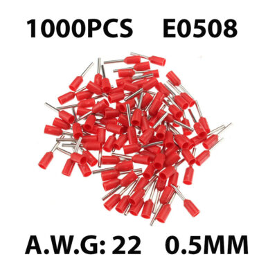 E0508 Cosses à sertir isolées, Fil Simple, 22 AWG, 0.5 mm², 8 mm, Rouge, quantité: 1000 x