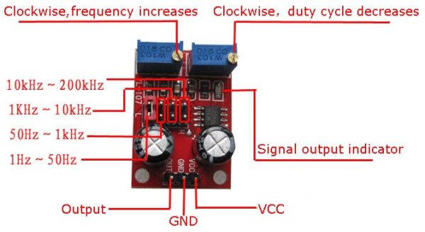 NE555 générateur de signal carré fréquance et rapport cyclique ajustables