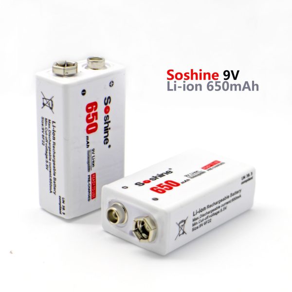 9V 650mAh 6F22 Soshine Li-ion Lithium Batterie rechargeable
