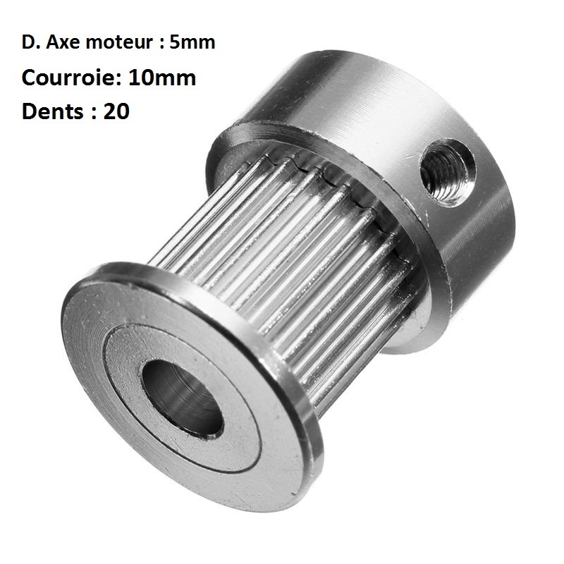 Poulie GT2 16 Dents, Pour axe de 5mm et courroie largeur 9 / 10mm