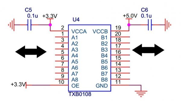 TXS0108E Bi directionnel 8 canaux convertisseur de niveau logique 3.3v 5v