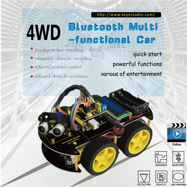 Kit chassis robot 4 roues module Bluetooth multi-fonctions avec manuel d'utilisation