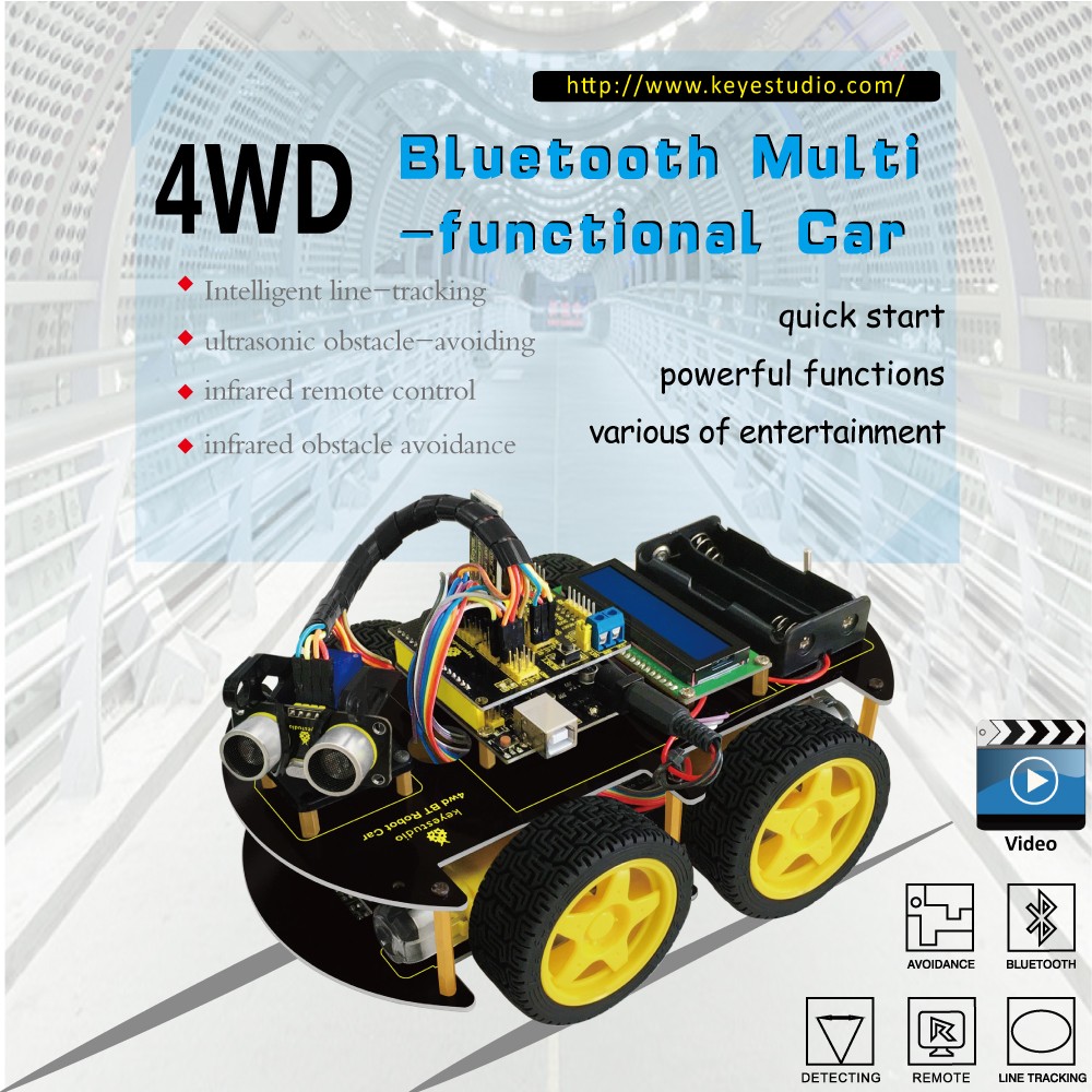 Kit Châssis De Voiture Robot 4 Roues Motrices - Avec 4 Moteurs CC, Pour Projets Arduino/STEM