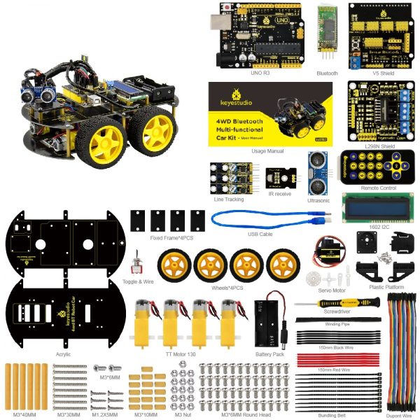 Kit chassis robot 4 roues module Bluetooth multi-fonctions avec manuel d'utilisation