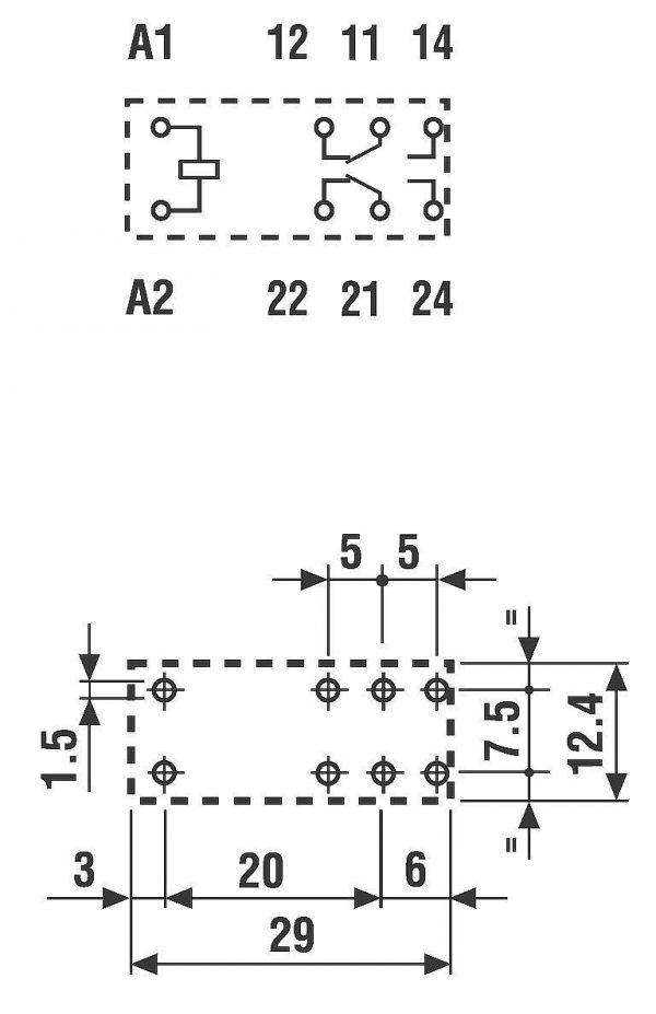 24V DC 8A FINDER 8 A 2 inverseurs (RT) Relais circuit imprimé