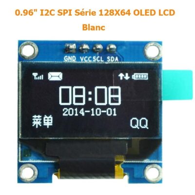 4PIN 0.96″ IIC SPI Série 128X64 OLED LCD (Blanc)