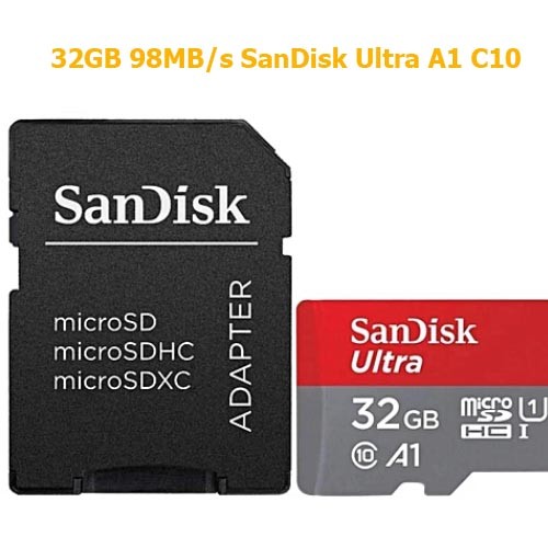 32GB 98MB/s SanDisk Ultra A1 microSDHC C10 UHS-I avec adaptateur
