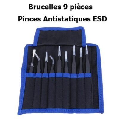 Brucelles 9 pièces Pince Antistatique ESD inoxydable