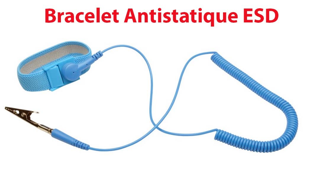 bracelet antistatique avec cable de mise a la terre et protection contre  surtensions