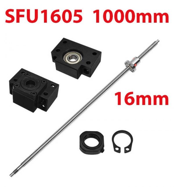 SFU1605 1000mm Kit Vis à billes 16mm par 1000mm avec écrou et paliers (BK12 + BF12)
