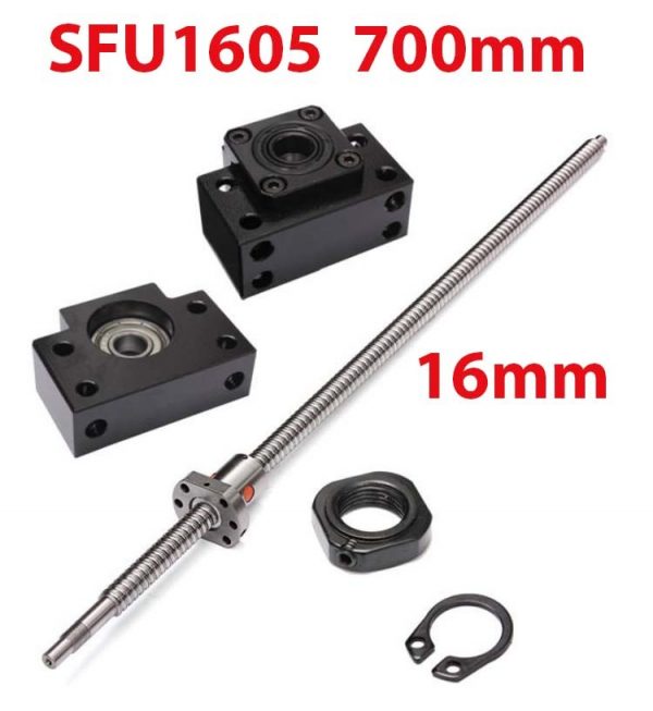 SFU1605 700mm Kit Vis à billes 16mm par 700mm avec écrou et paliers (BK12 + BF12)