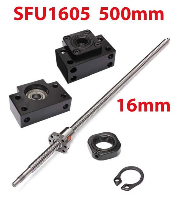 SFU1605 500mm Kit Vis à billes 16mm par 500mm avec écrou et paliers (BK12 + BF12)
