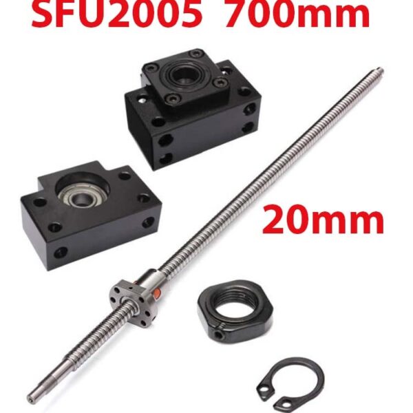 SFU2005 700mm Kit Vis à billes 20mm par 700mm avec écrou et paliers (BK15 + BF15)