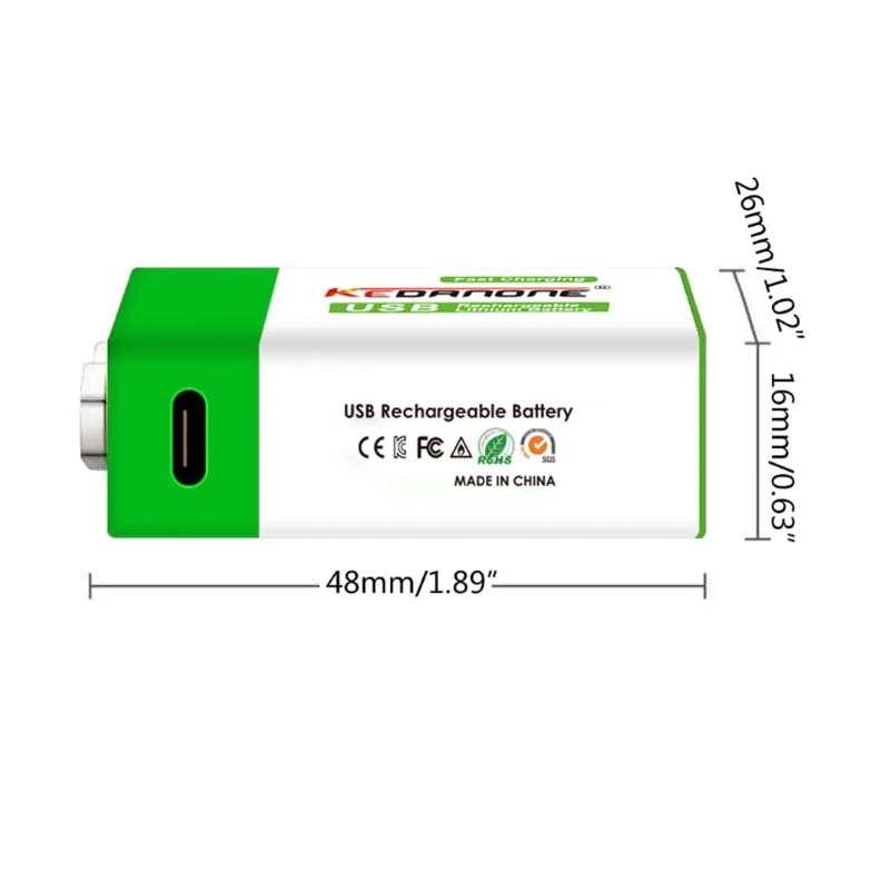 9V 12800mAh 6F22 Li-ion Lithium Batterie rechargeable USB Type-C - A2itronic