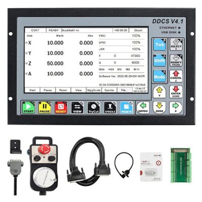 DDCS – contrôleur CNC V4.1 4 axes Code G hors ligne pour gravure fraiseuse avec volant manuel 100 PPR CNC MPG Interrupteur d’arrêt d’urgence