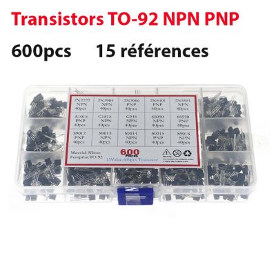 Lot de 600pcs 15 références transistors TO-92 NPN PNP 30-160V 50-1000mA