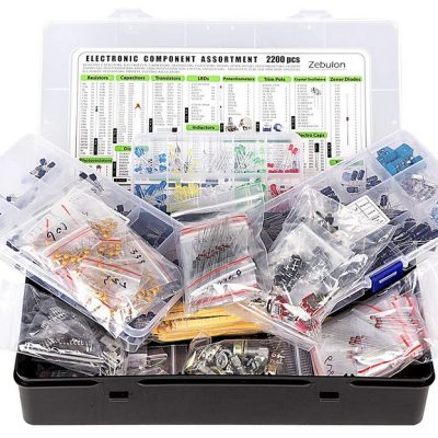 2200 pièces, Kit d&rsquo;assortiment de composants électroniques : condensateurs, résistances, transistors, inductances, diodes, potentiomètre, circuits intégrés, LED et circuits imprimés.
