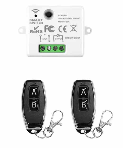 Interrupteur sans fil RF 433MHz 220V 110V 10A contrôle de relais avec deux télécommandes